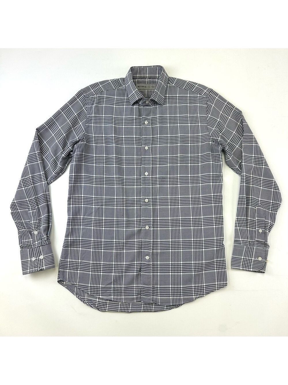Etro cotton button down shirt black white glencheck long sleeve Medium office